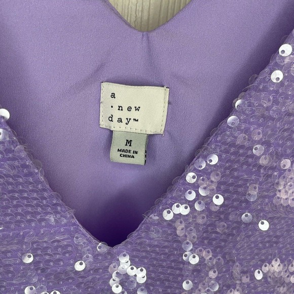 A New Day Women's Purple Sequin Mini A-Line Dress Womens Size Medium - Picture 7 of 7